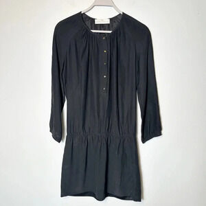 Amanda Uprichard 100% Silk Dress Black Size Small Button Drop Waist Eveningwear